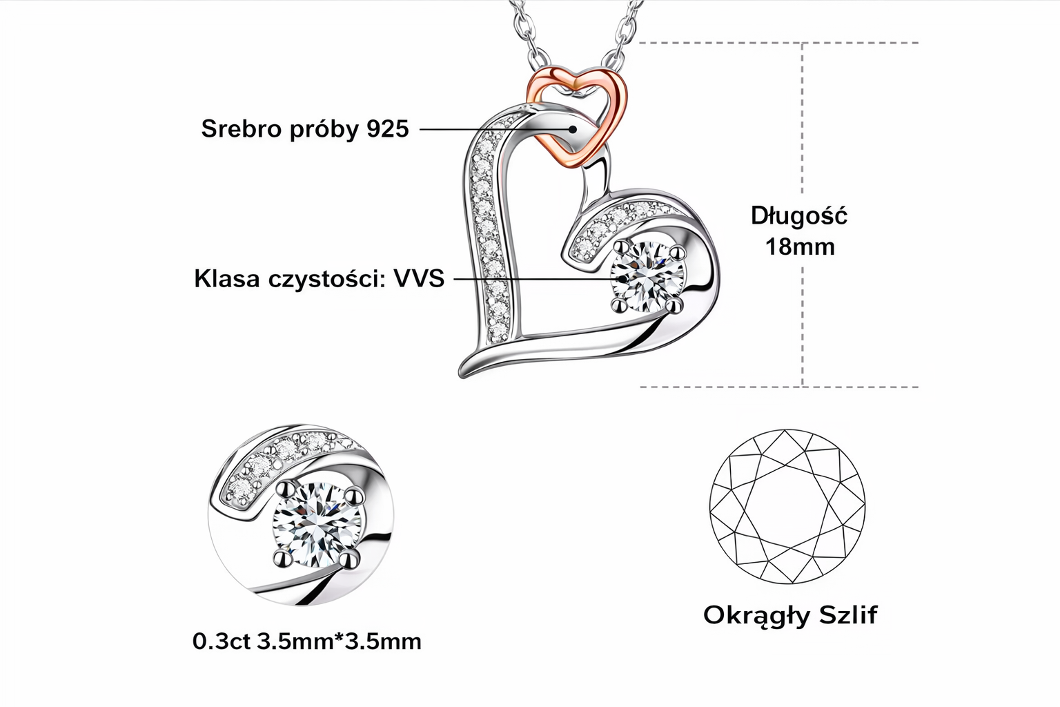"Her Zaman Senin" Podwójne Serce Błyszczący Naszyjnik – Ponadczasowy Symbol Miłości, Zaręczyn i Nieskończoności | Idealny Prezent na Walentynki